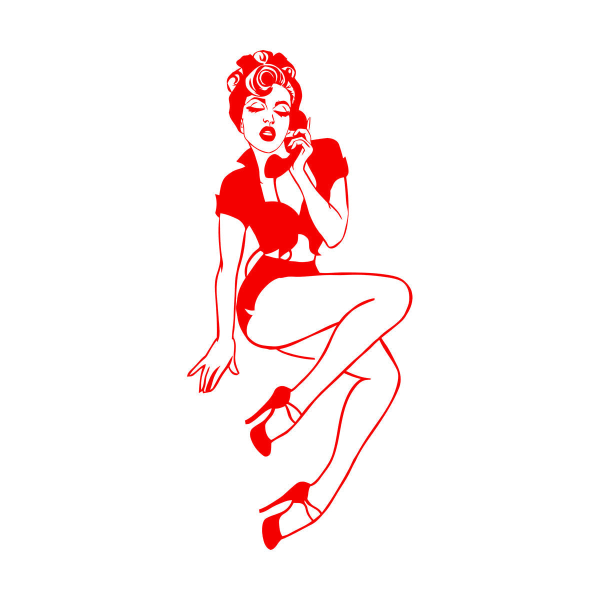 Engraving Stickers Deca Pin Up Girl Style Appeal Retro Woman With Phone Store Decoration