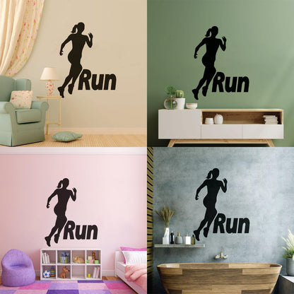 Run Running Girl Woman Sport Motivation Wall Decals Pvc Removable Without Leaving Glue
