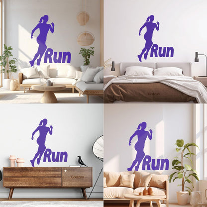 Run Running Girl Woman Sport Motivation Wall Decals Pvc Removable Without Leaving Glue