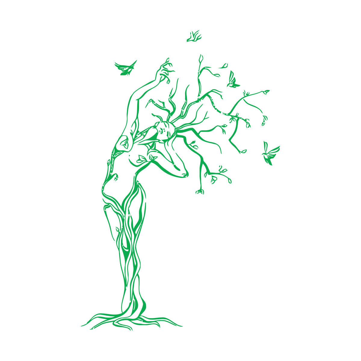 Fine Carving Stickers Natural Girl Tree Birds Woman Multiple Size Options