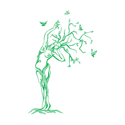 Fine Carving Stickers Natural Girl Tree Birds Woman Multiple Size Options