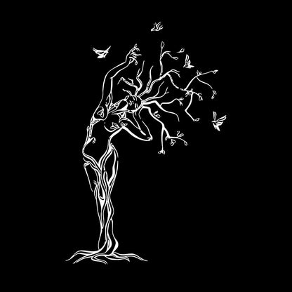 Fine Carving Stickers Natural Girl Tree Birds Woman Multiple Size Options