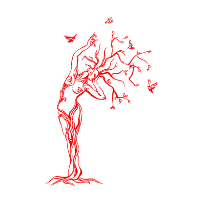 Fine Carving Stickers Natural Girl Tree Birds Woman Multiple Size Options