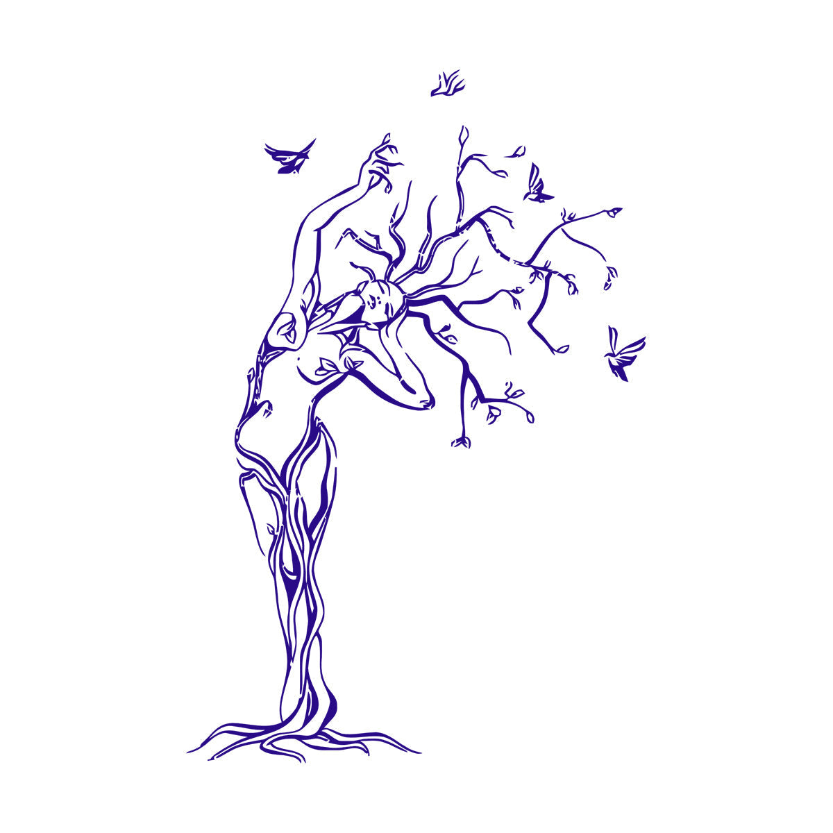 Fine Carving Stickers Natural Girl Tree Birds Woman Multiple Size Options