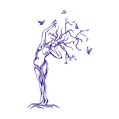 Fine Carving Stickers Natural Girl Tree Birds Woman Multiple Size Options