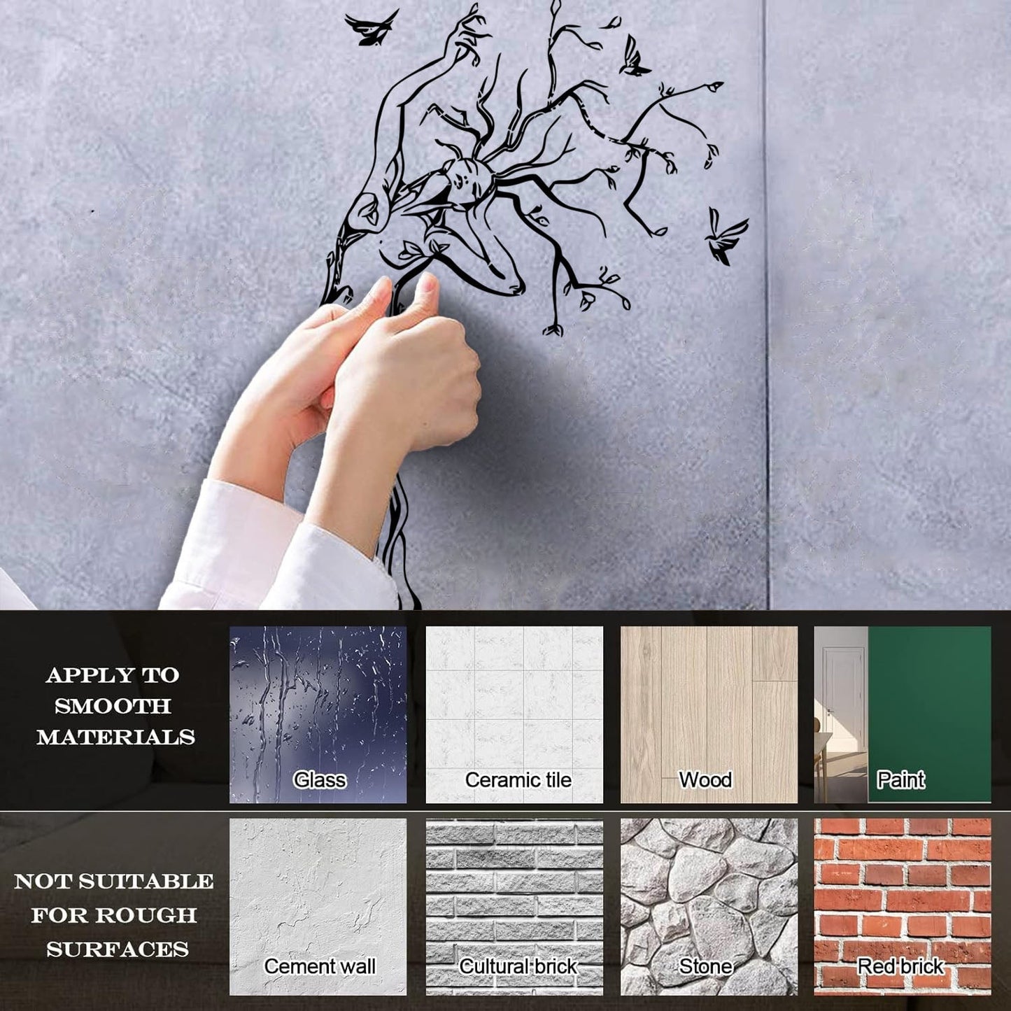 Fine Carving Stickers Natural Girl Tree Birds Woman Multiple Size Options