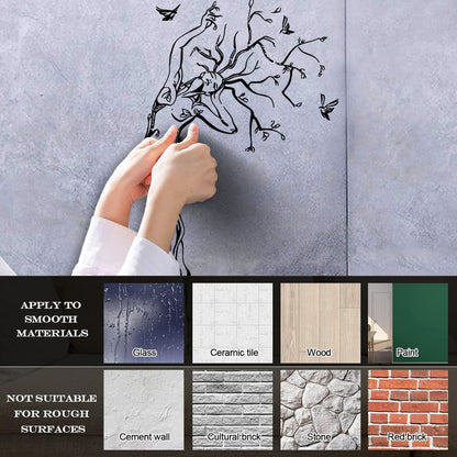 Fine Carving Stickers Natural Girl Tree Birds Woman Multiple Size Options