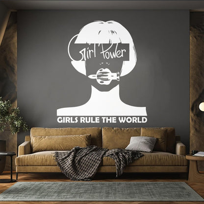 Vinyl Wall Stickers Woman Lettering Phrase Girl Power Word Glass Stickers