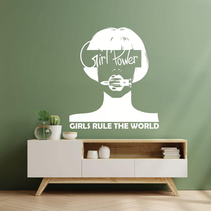 Vinyl Wall Stickers Woman Lettering Phrase Girl Power Word Glass Stickers