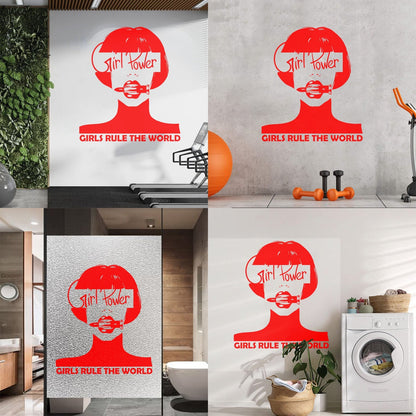 Vinyl Wall Stickers Woman Lettering Phrase Girl Power Word Glass Stickers