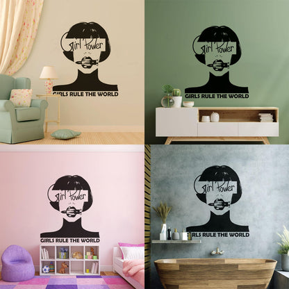 Vinyl Wall Stickers Woman Lettering Phrase Girl Power Word Glass Stickers