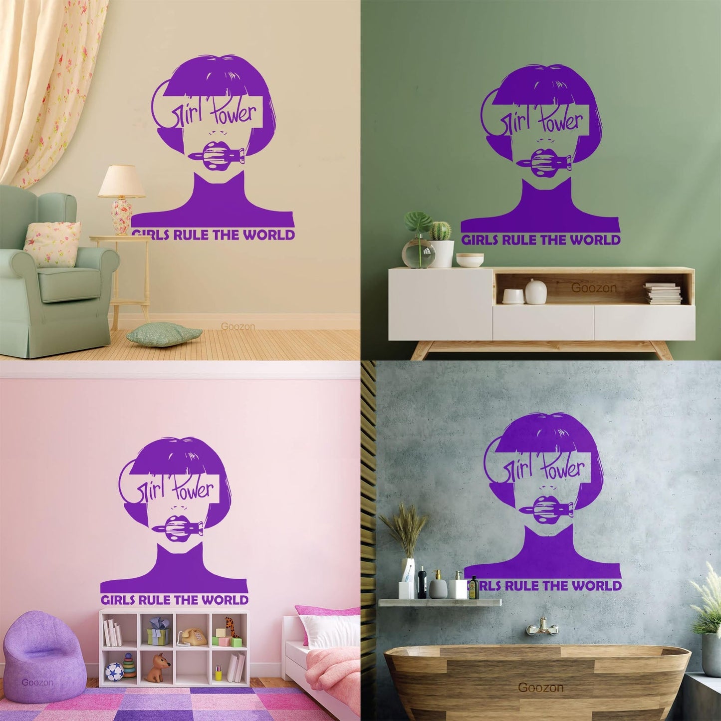 Vinyl Wall Stickers Woman Lettering Phrase Girl Power Word Glass Stickers