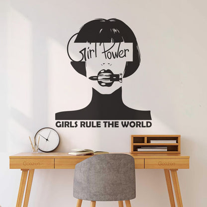 Vinyl Wall Stickers Woman Lettering Phrase Girl Power Word Glass Stickers