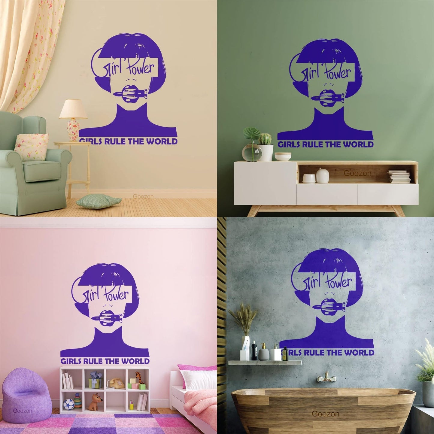Vinyl Wall Stickers Woman Lettering Phrase Girl Power Word Glass Stickers