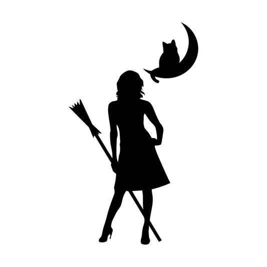 Lettering Stickers Which Girl Woman Broom Cat Moon Can Modify And Add Information