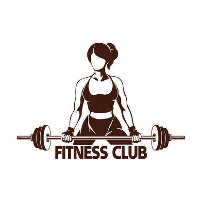 Vinyl Art Sticker Fitnesscenter Club Girl Woman With Barbell Bodybuilding Equipped With Transfer Film Kit