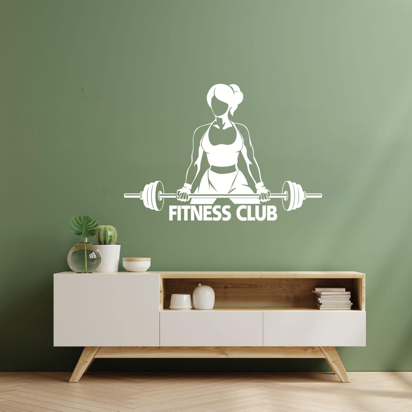 Vinyl Art Sticker Fitnesscenter Club Girl Woman With Barbell Bodybuilding Equipped With Transfer Film Kit