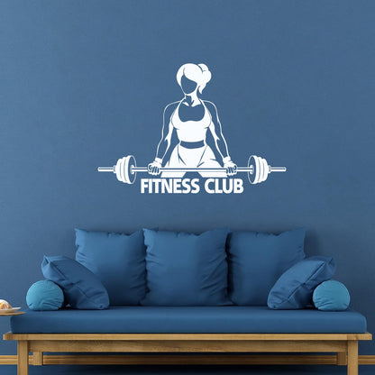 Vinyl Art Sticker Fitnesscenter Club Girl Woman With Barbell Bodybuilding Equipped With Transfer Film Kit