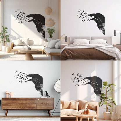 Wall Decals Pvc Bird Raven Gothic Style Tree Equipped With Transfer Film Kit
