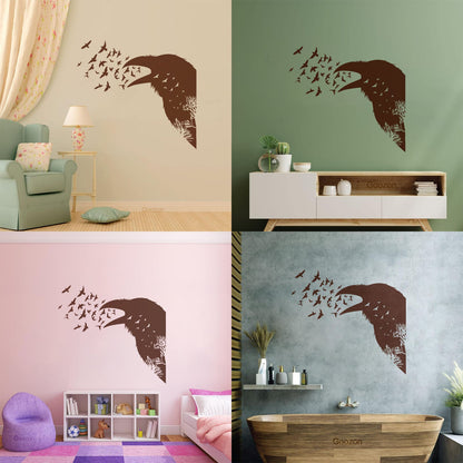 Wall Decals Pvc Bird Raven Gothic Style Tree Equipped With Transfer Film Kit