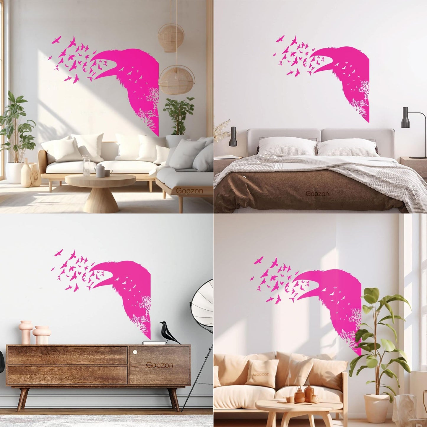 Wall Decals Pvc Bird Raven Gothic Style Tree Equipped With Transfer Film Kit