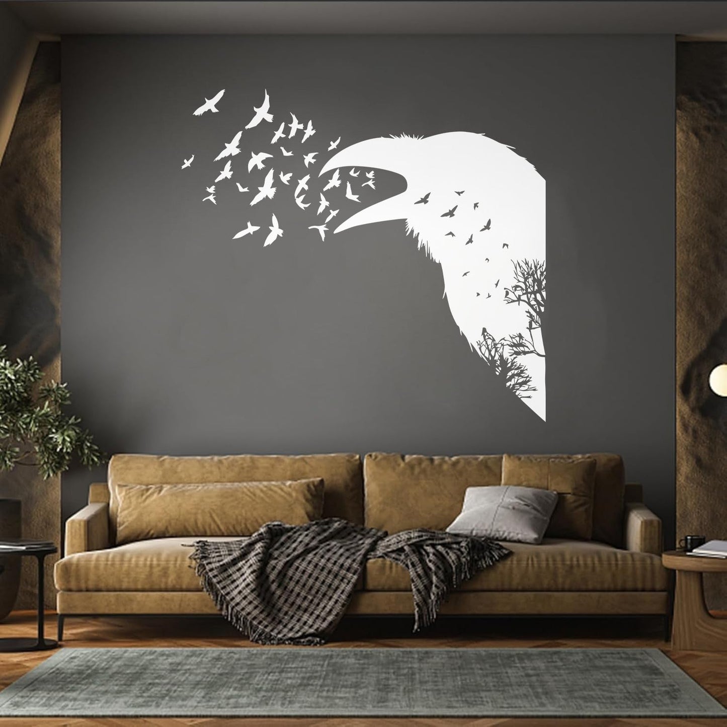 Wall Decals Pvc Bird Raven Gothic Style Tree Equipped With Transfer Film Kit