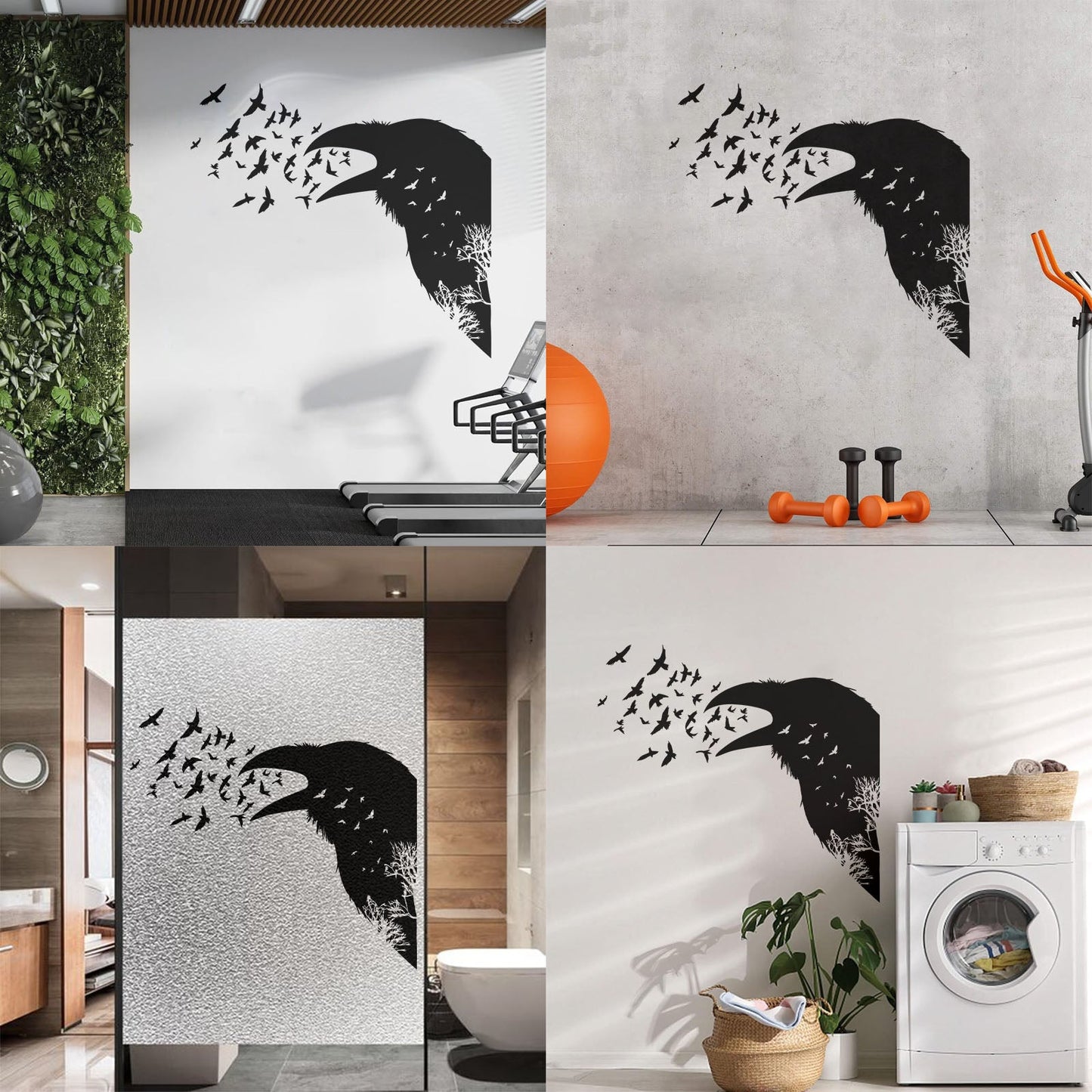 Wall Decals Pvc Bird Raven Gothic Style Tree Equipped With Transfer Film Kit