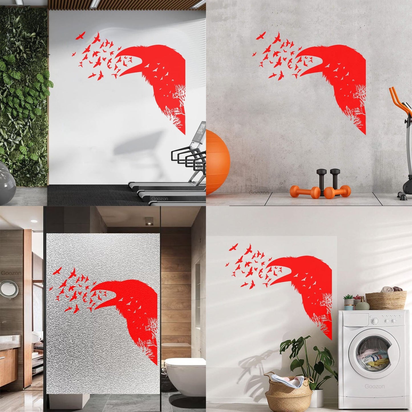 Wall Decals Pvc Bird Raven Gothic Style Tree Equipped With Transfer Film Kit