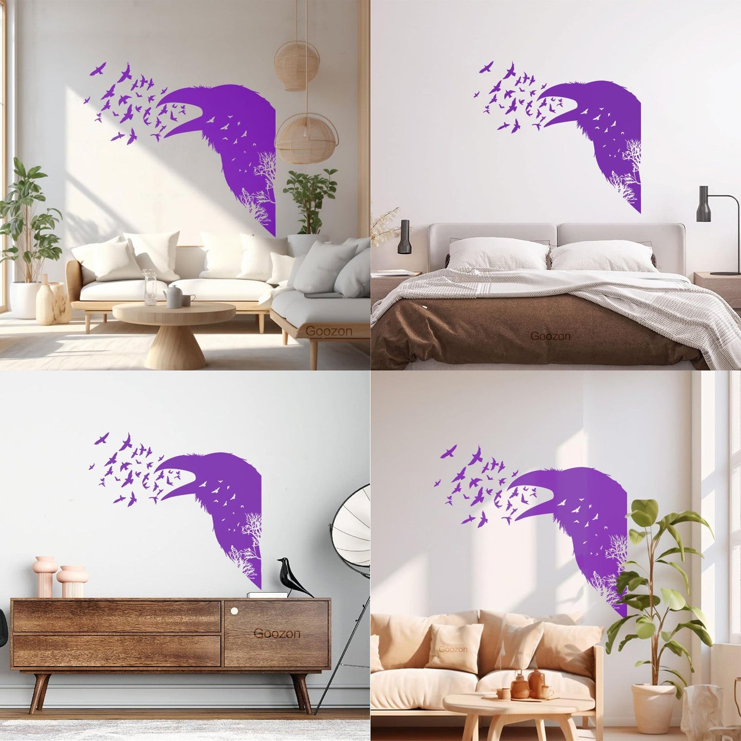 Wall Decals Pvc Bird Raven Gothic Style Tree Equipped With Transfer Film Kit