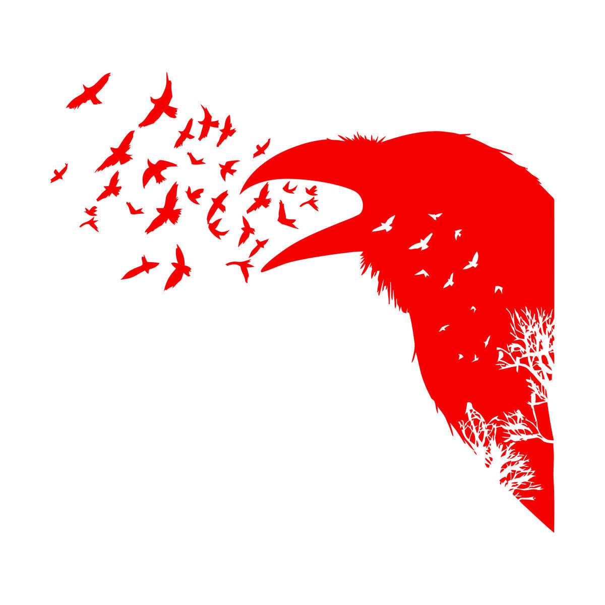 Wall Decals Pvc Bird Raven Gothic Style Tree Equipped With Transfer Film Kit