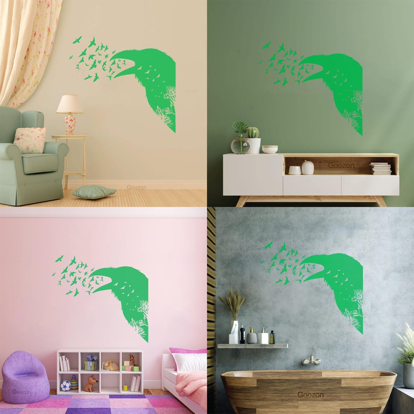 Wall Decals Pvc Bird Raven Gothic Style Tree Equipped With Transfer Film Kit
