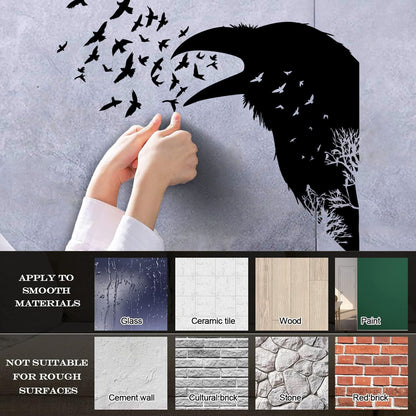 Wall Decals Pvc Bird Raven Gothic Style Tree Equipped With Transfer Film Kit