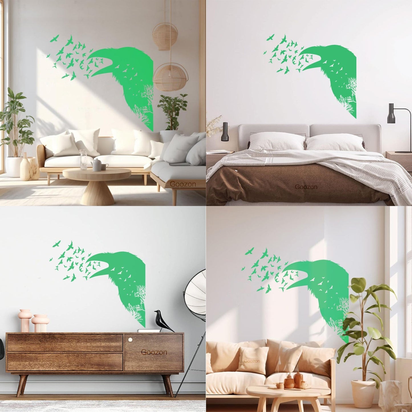 Wall Decals Pvc Bird Raven Gothic Style Tree Equipped With Transfer Film Kit