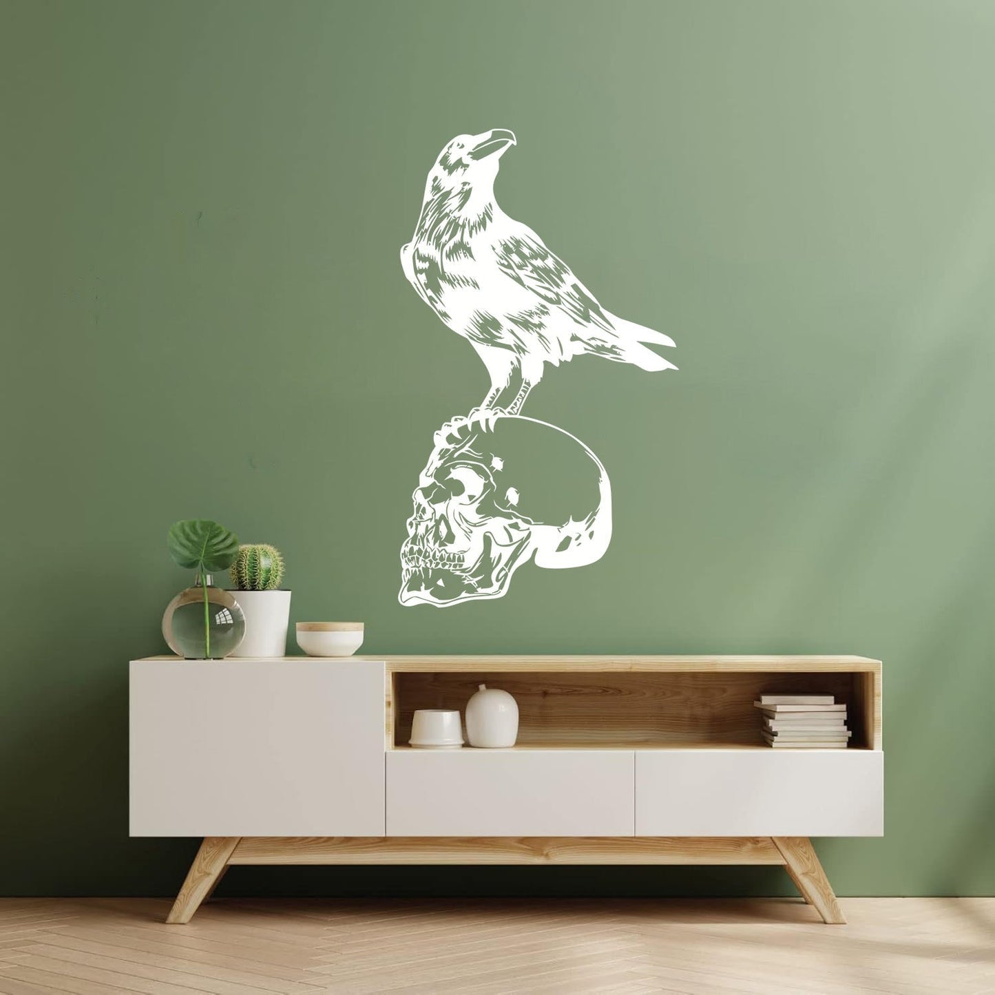 Vinyl Wall Stickers Bird Raven Skull Skeleton Gothic Style Multiple Size Options
