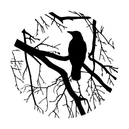 Wall Decals Bird Branch Crow Gothic Style Circle Waterproof