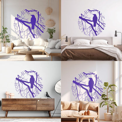 Wall Decals Bird Branch Crow Gothic Style Circle Waterproof
