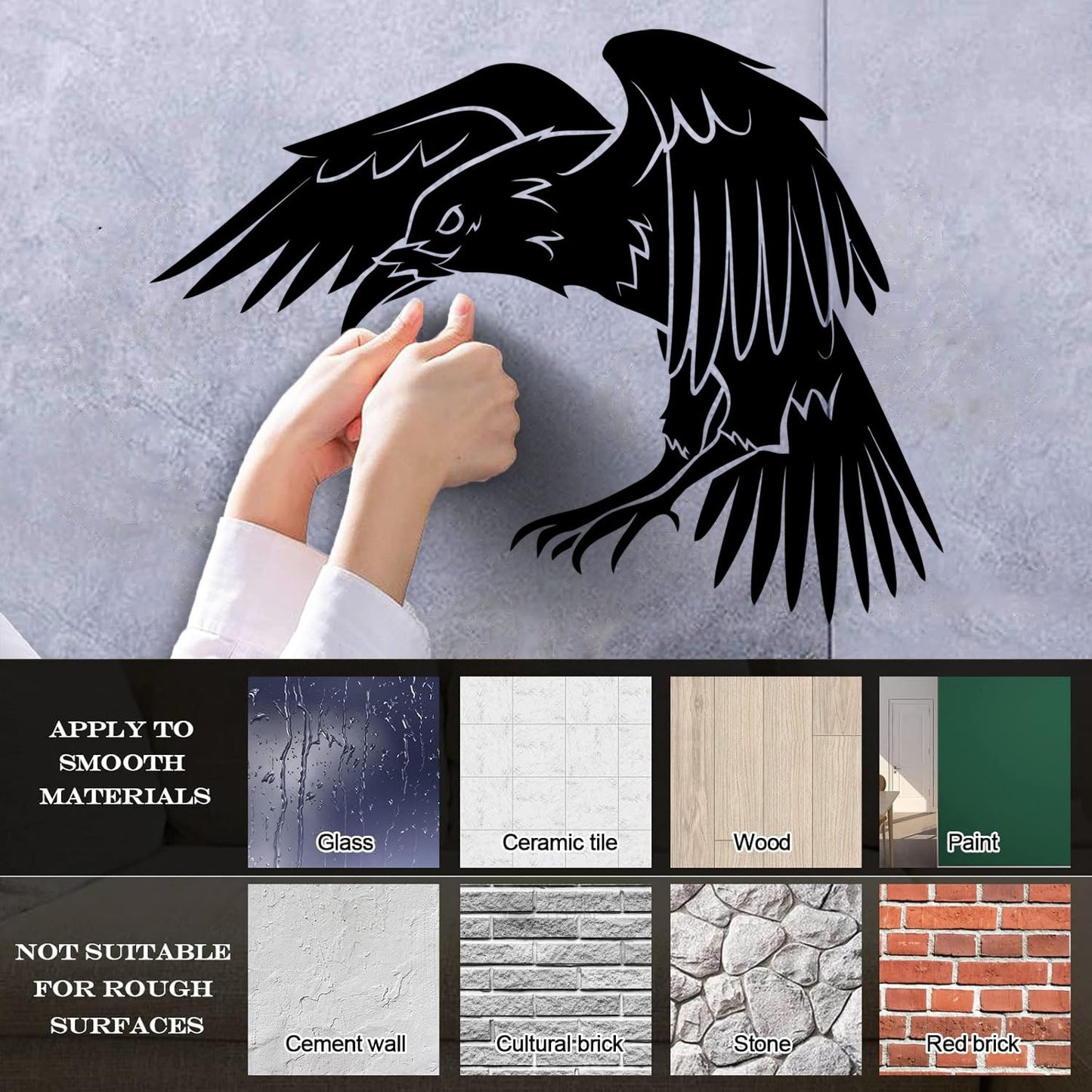 Black Raven Bird Gothic Style Crow Fine Carving Decals Glass Stickers