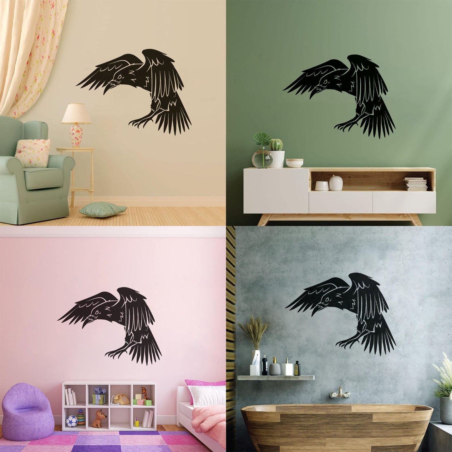Black Raven Bird Gothic Style Crow Fine Carving Decals Glass Stickers