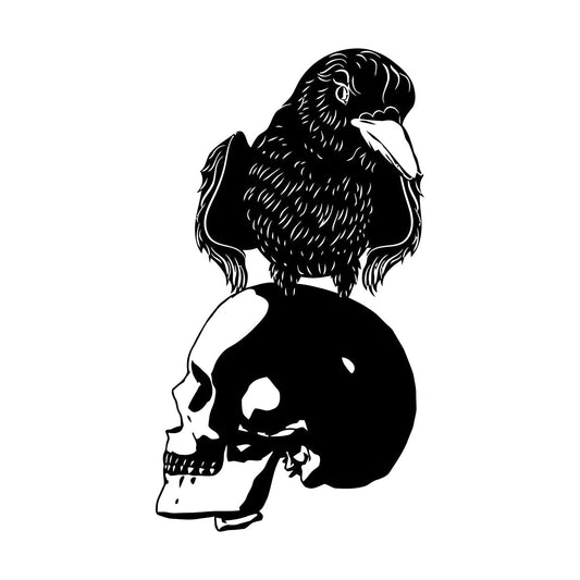 Vinyl Art Sticker Black Raven Bird Skull Horror Gothic Style Store Decoration