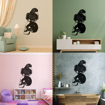 Vinyl Art Sticker Black Raven Bird Skull Horror Gothic Style Store Decoration