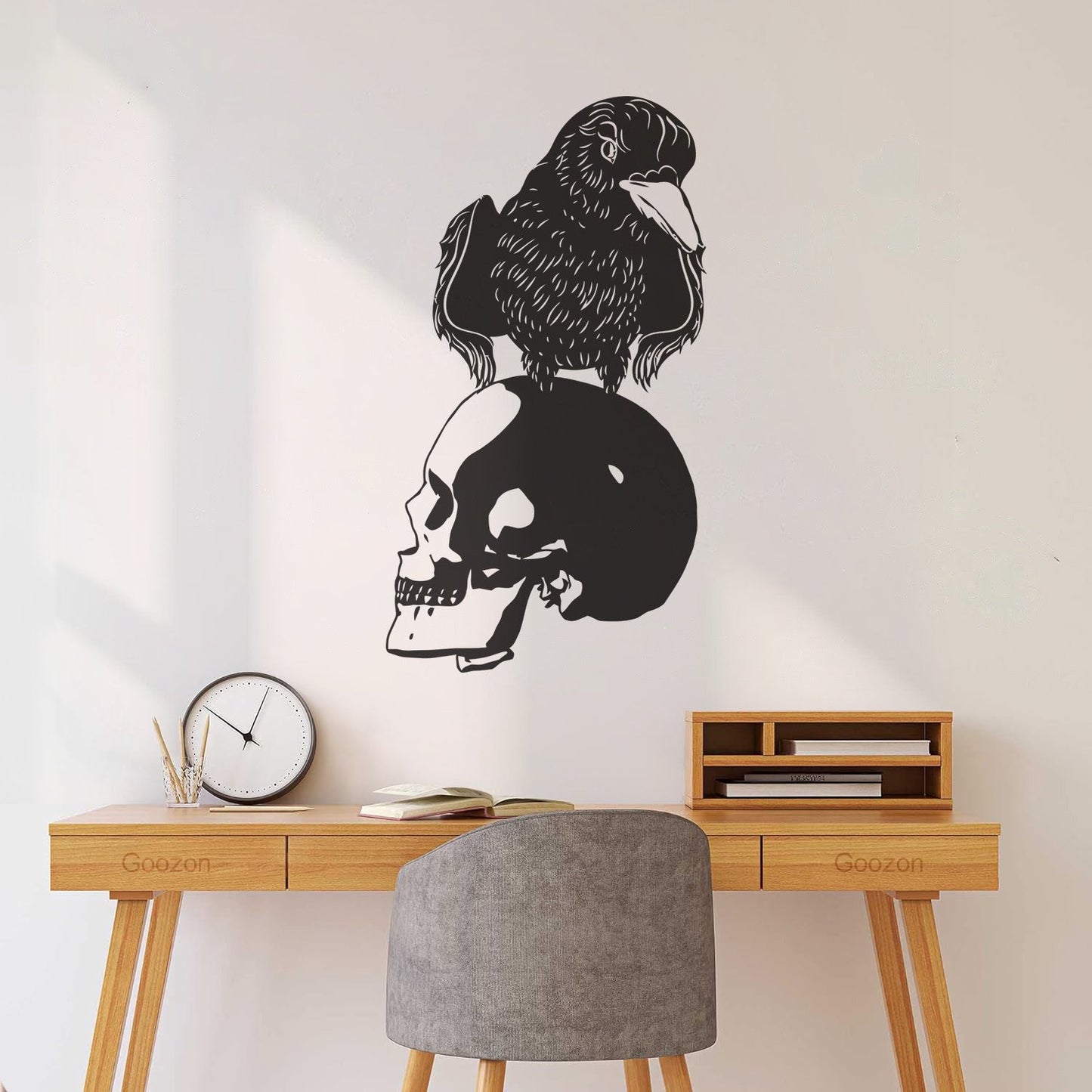 Vinyl Art Sticker Black Raven Bird Skull Horror Gothic Style Store Decoration