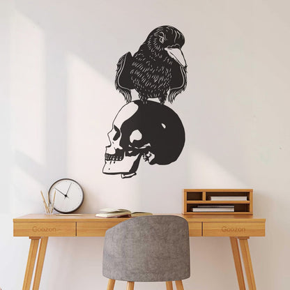 Vinyl Art Sticker Black Raven Bird Skull Horror Gothic Style Store Decoration