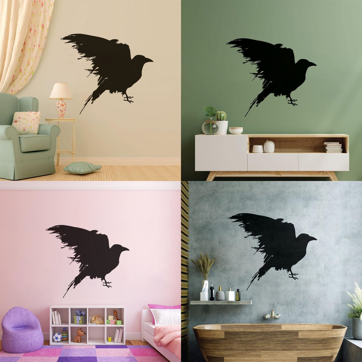 Engraving Stickers Black Raven Blot Bird Gothick Style Tattoo Culture