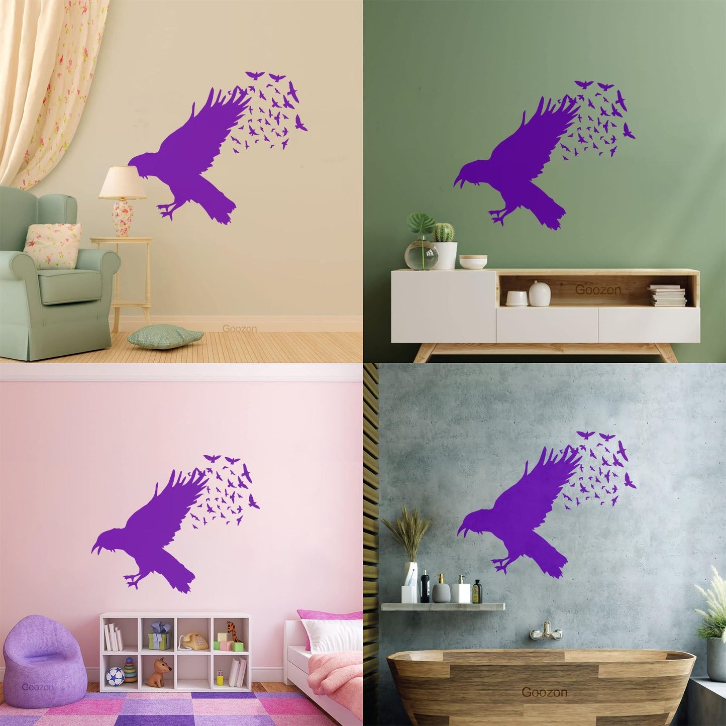 Lettering Decals Black Raven Crow Flock Of Birds Gothic Style Removable Without Leaving Glue
