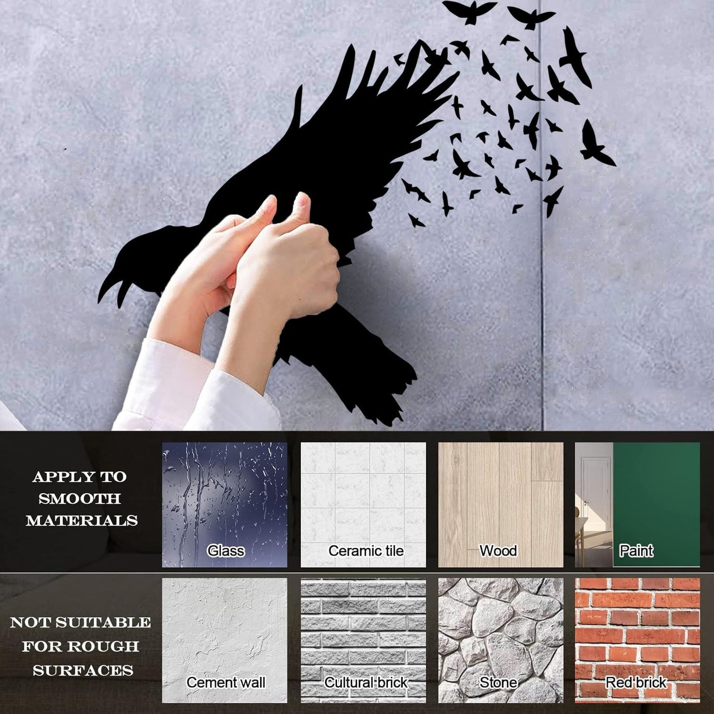 Lettering Decals Black Raven Crow Flock Of Birds Gothic Style Removable Without Leaving Glue