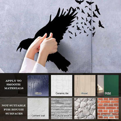 Lettering Decals Black Raven Crow Flock Of Birds Gothic Style Removable Without Leaving Glue