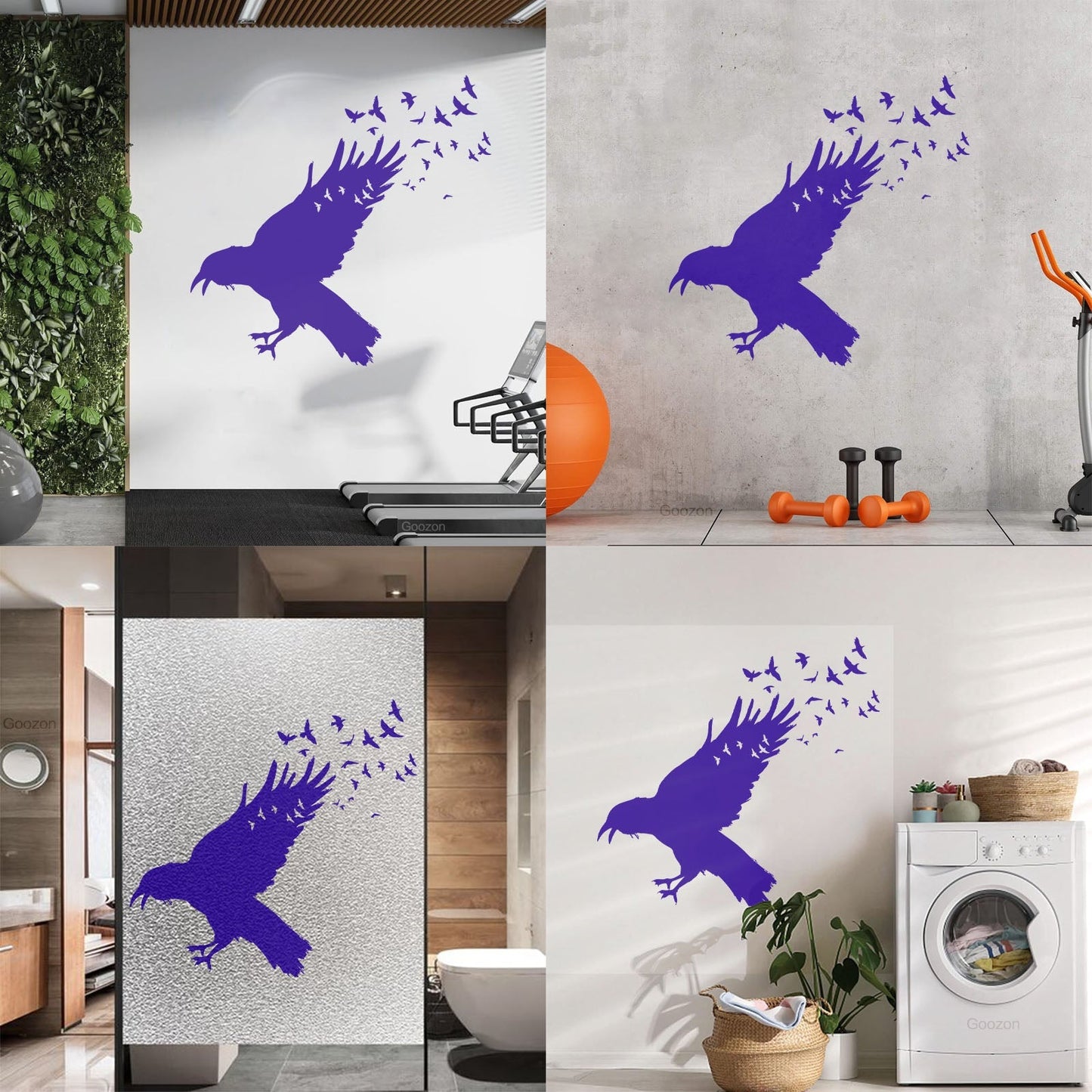 Wall Decals Pvc Black Raven Flock Of Birds Gothic Style Self Adhesive