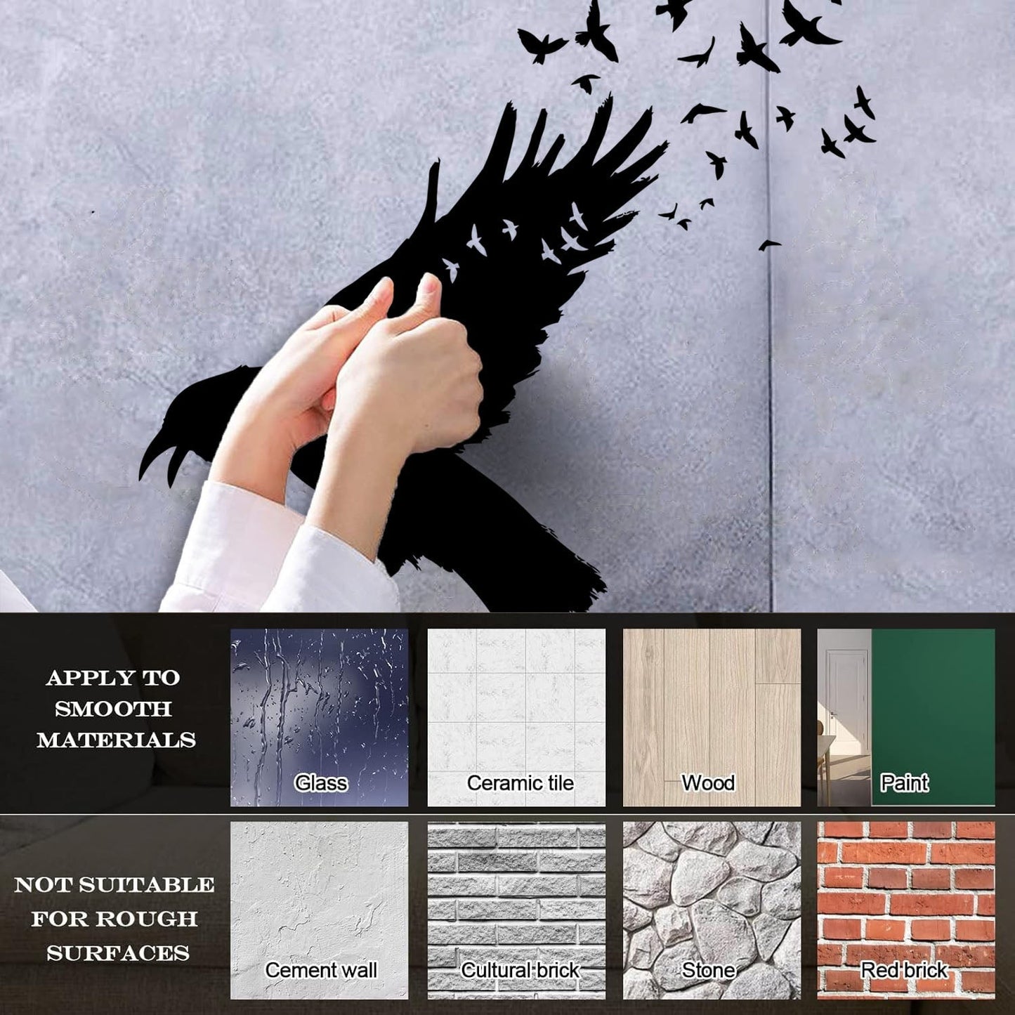 Wall Decals Pvc Black Raven Flock Of Birds Gothic Style Self Adhesive