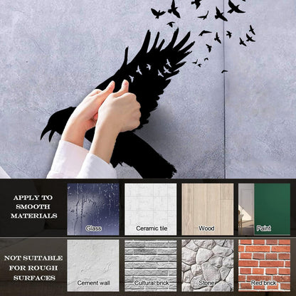 Wall Decals Pvc Black Raven Flock Of Birds Gothic Style Self Adhesive