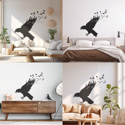 Wall Decals Pvc Black Raven Flock Of Birds Gothic Style Self Adhesive